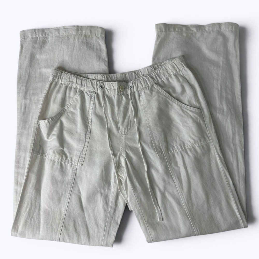 New York & Company Linen Blend Pants White Wide Leg Beach Coastal Vacation Sz XS